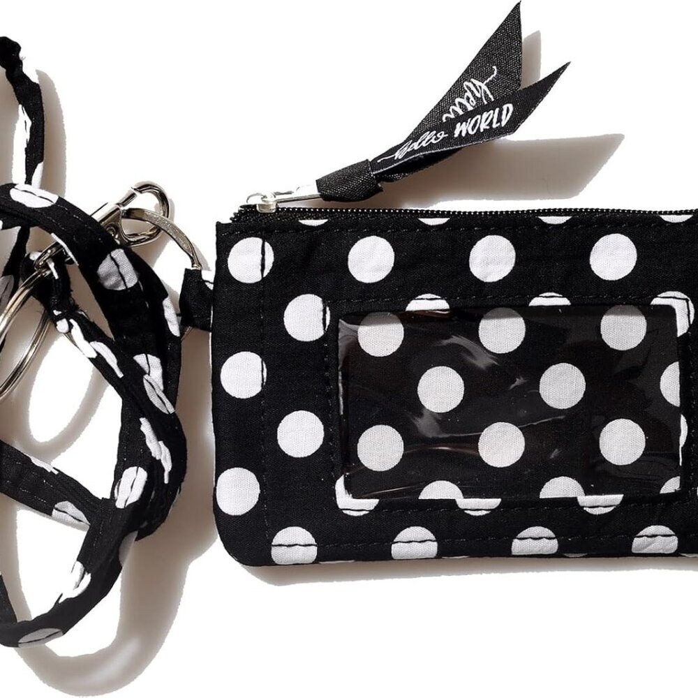 ID Case Wallet with Lanyard - Women's Fashion ID Holder Keychain Polka Dot